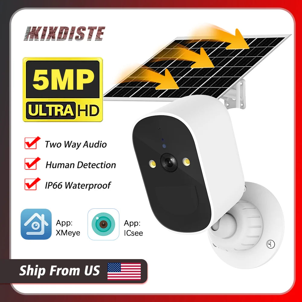 5MP Solar WiFi Camera Battery Power Wireless waterproof Outdoor Security