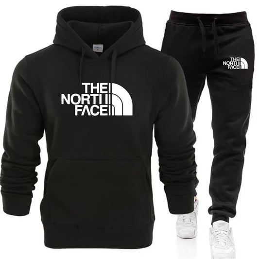 Winter Hoodie Sets Men Fashion Fleece Red Hoodies Black Brand Pants Casual Jogger