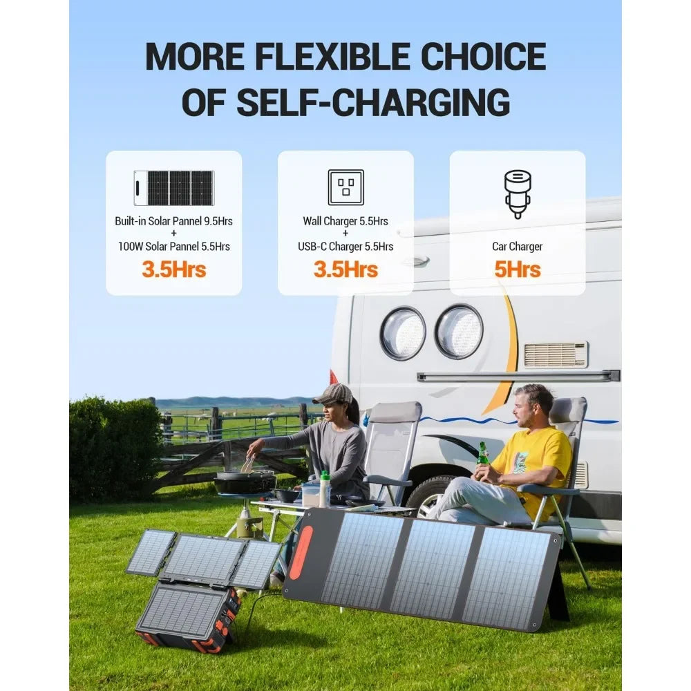 Portable Power Station with Hidden Folding Solar Panel, Self-charge & Pass-through