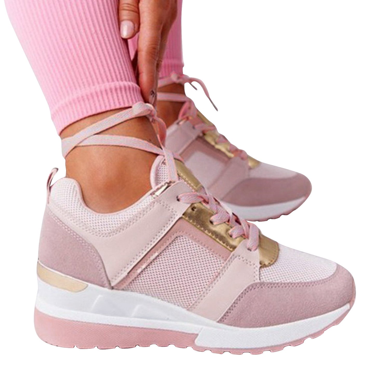 Leather Lace Up Sneakers Women'S Tennis Shoes Round Head Breathable Thick