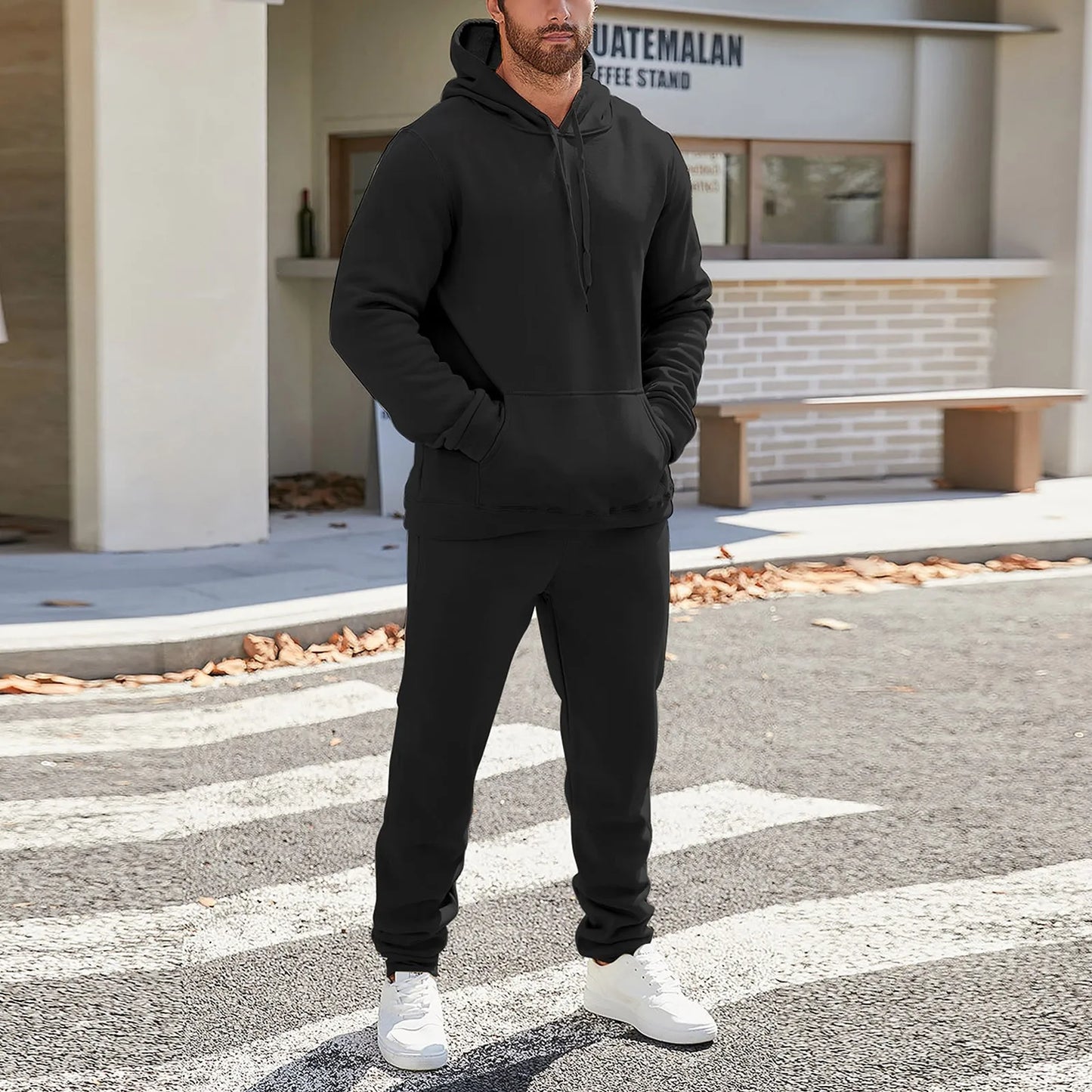 Spring Men's Tracksuit Fashion Leisure Solid Color Two Piece Sweatshirt&Sweatpants