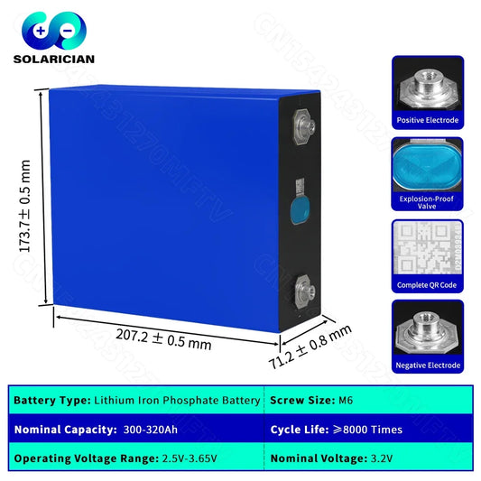 EU Stock 8000 Cycle 320Ah LiFePO4 Battery Grade A 3.2V Rechargeable