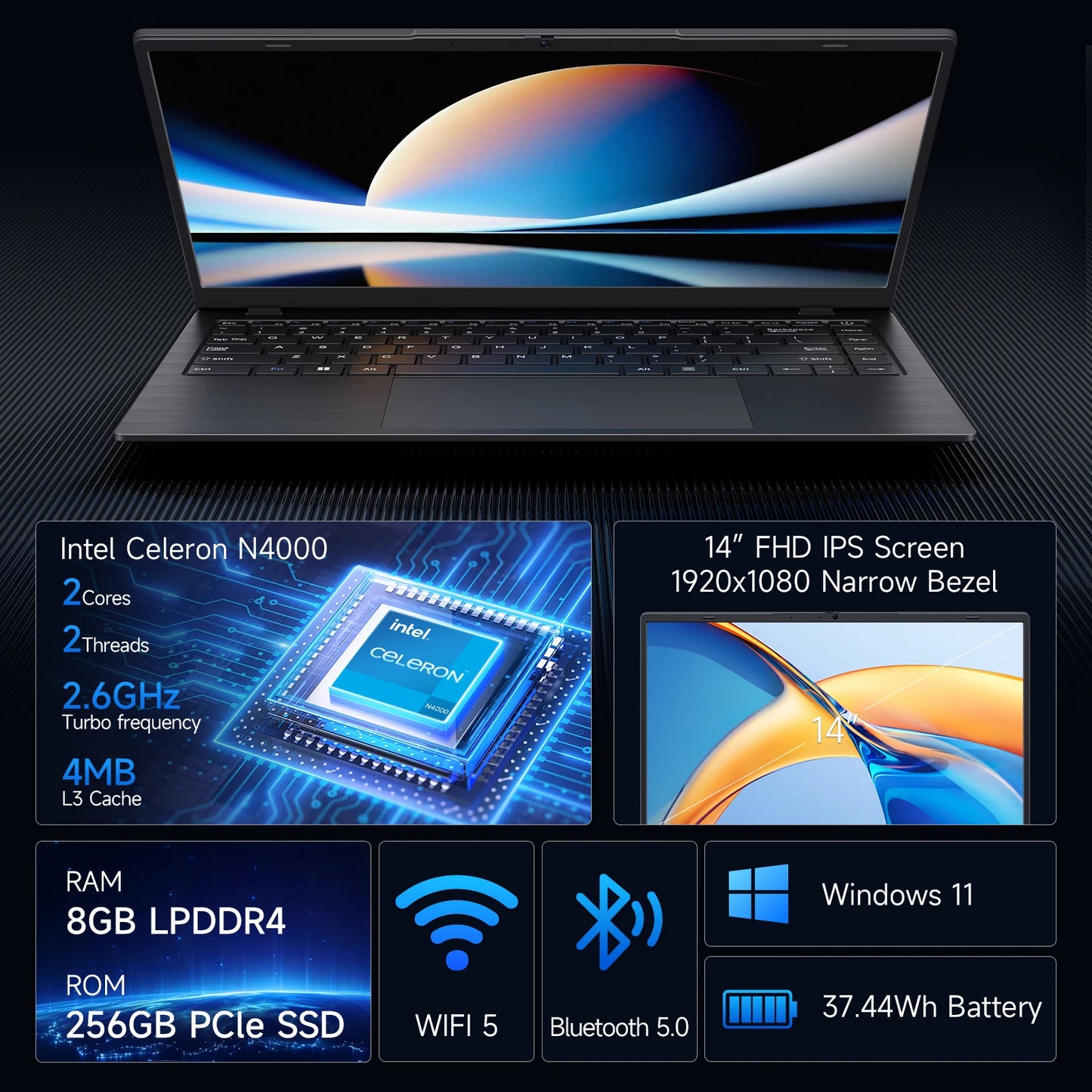 14 Inch Windows 11 Laptops pc New N4000 2.6Ghz 8GB RAM 256GB