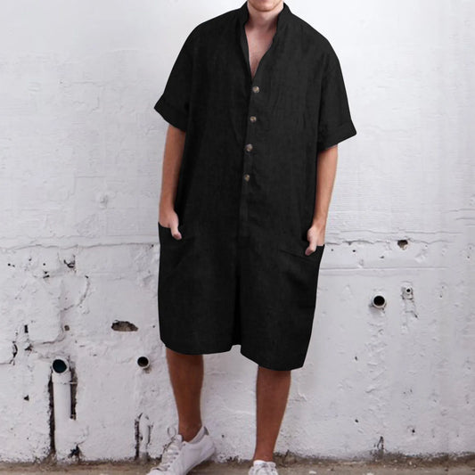 Men's Spring And Summer Top Jumpsuit Solid Color Stand Collar Jumpsuit