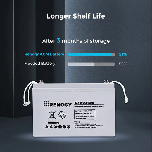 Renogy 12 Volt 100Ah Deep Cycle AGM Battery, 3% Self-Discharge Rate, 1100A Max