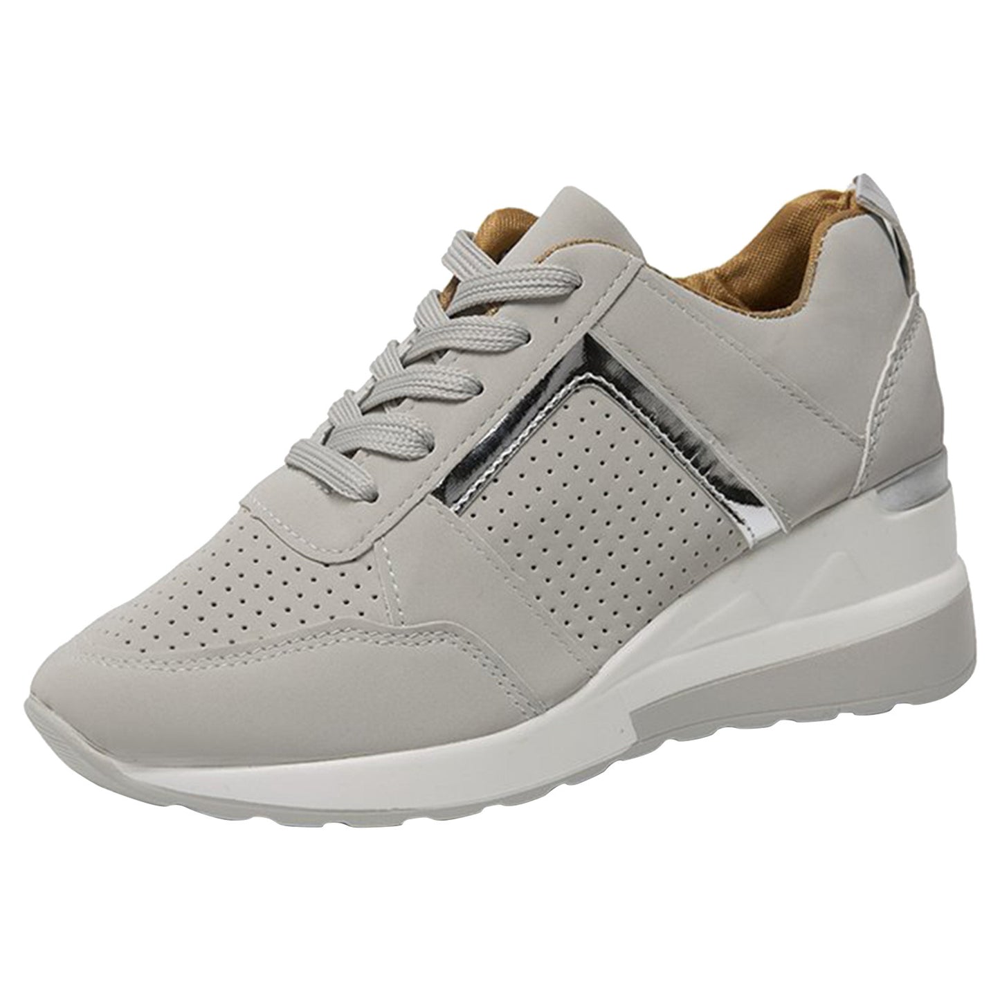 Leather Lace Up Sneakers Women'S Tennis Shoes Round Head Breathable Thick