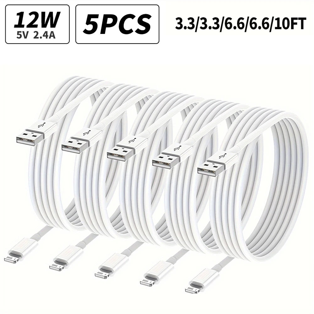 5Packs 10FT Long Lightning Charging Cable For iPhone 14 13 12 11 Pro