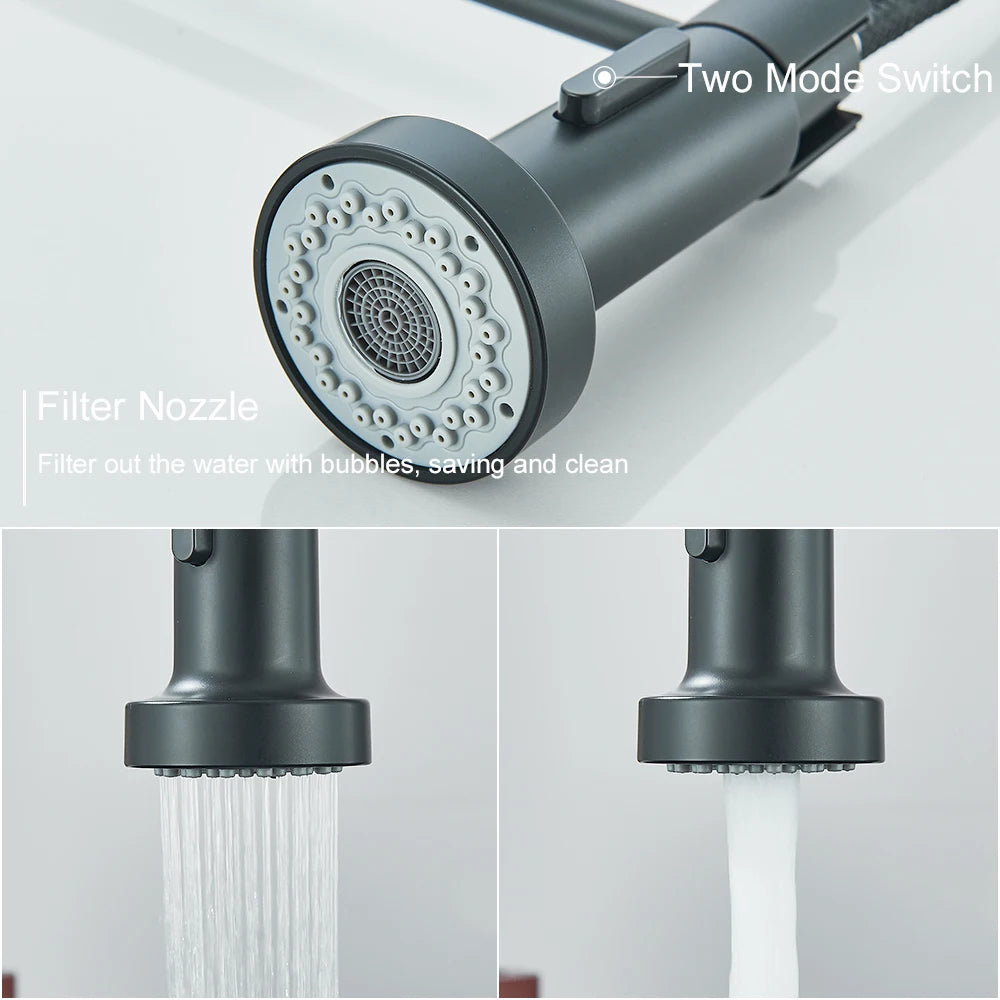 Matte Black Kitchen Sink Faucet One Handle Spring Hot and Cold Water Tap