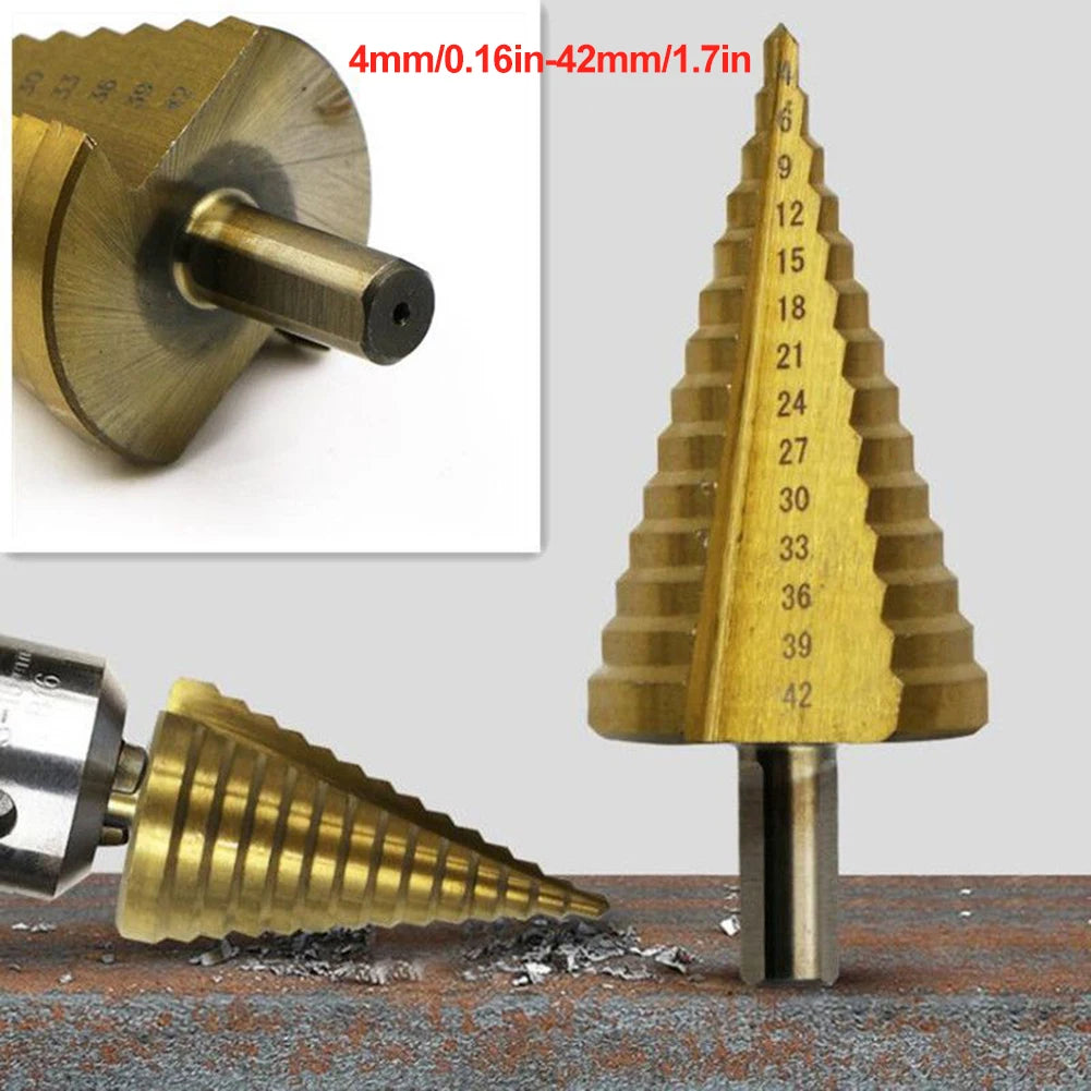1Pcs 4-42 Mm Titanium Coated Step Drill Bit HSS Wood Metal High Speed