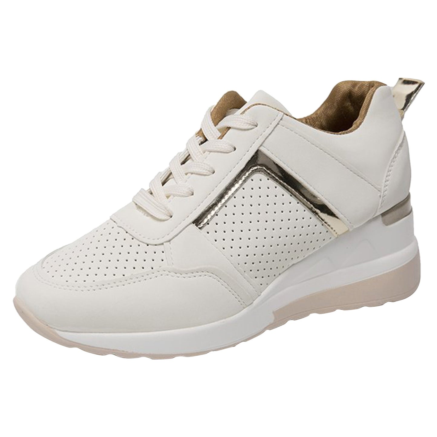 Leather Lace Up Sneakers Women'S Tennis Shoes Round Head Breathable Thick
