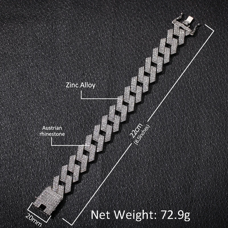 20mm Iced Out CZ Stone Men jewelry Hip Hop Micro Pave Cuban Link Chain High Quality