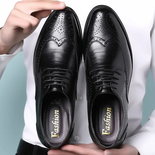Oxford Shoes Genuine Calfskin Leather Brogue Dress Shoes Classic Business Formal