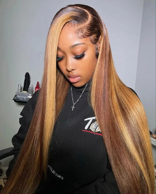 straight highlight wig human hair hd lace wig 13x6 human hair ombre honey