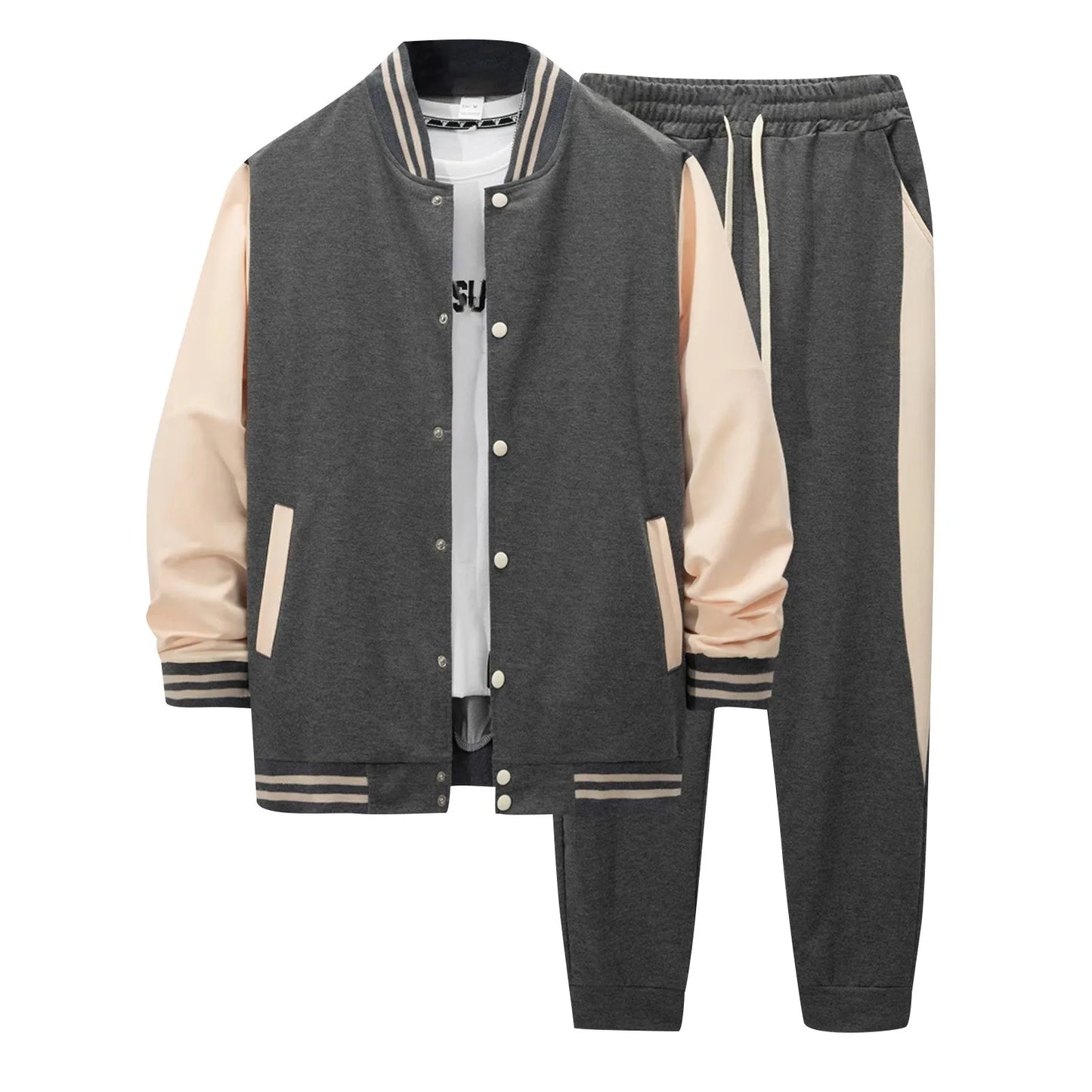 Baseball Suit Stand Collar Cardigan Coat Matching Color Sports Pant Male 2pcs