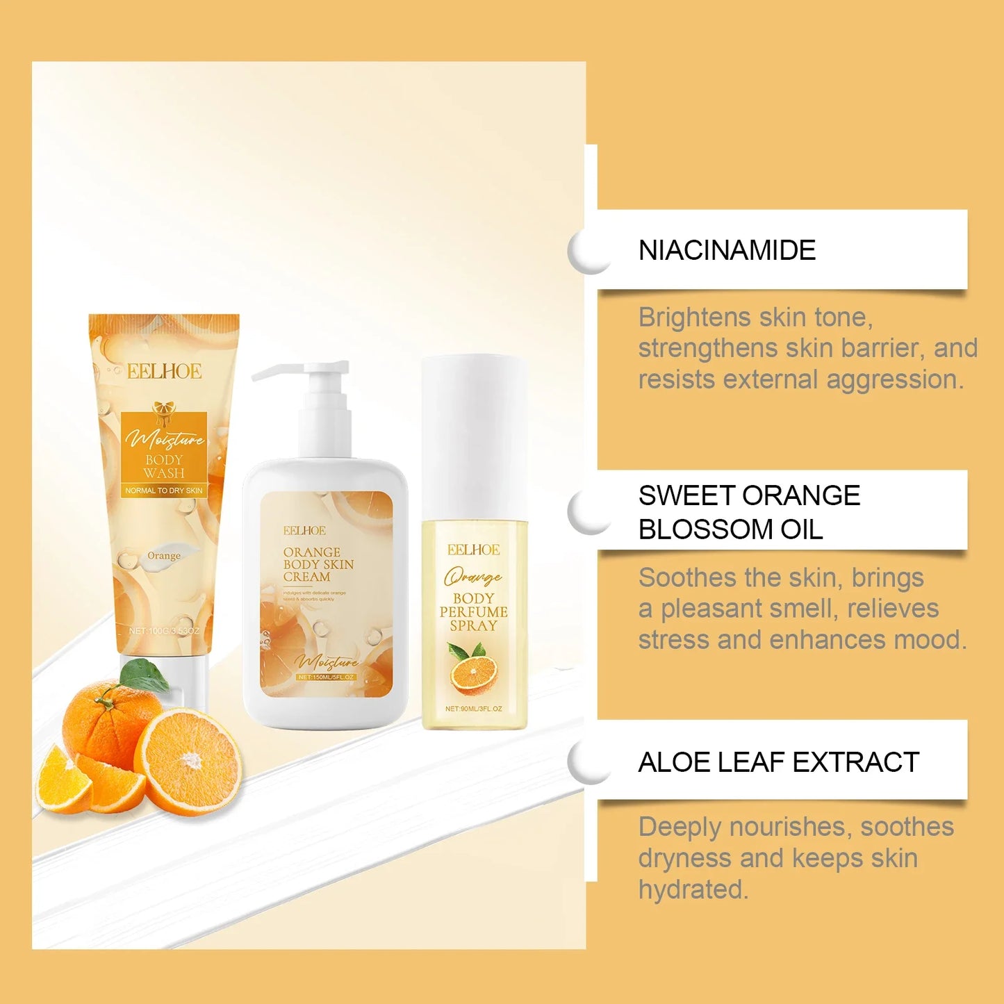 Orange Body Fragrance Gift Box Niacinamide Whitening Skincare Set Deep Nourishing