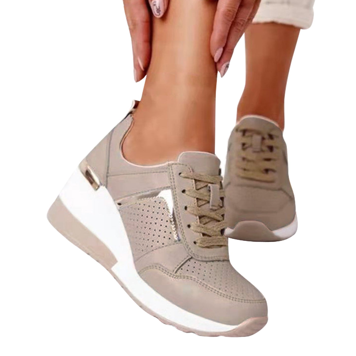 Leather Lace Up Sneakers Women'S Tennis Shoes Round Head Breathable Thick