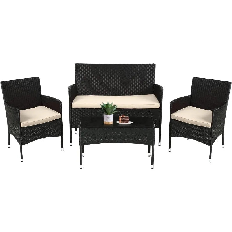 FDW Patio Furniture Set 4 Pieces Outdoor Rattan Chair Wicker Sofa Garden