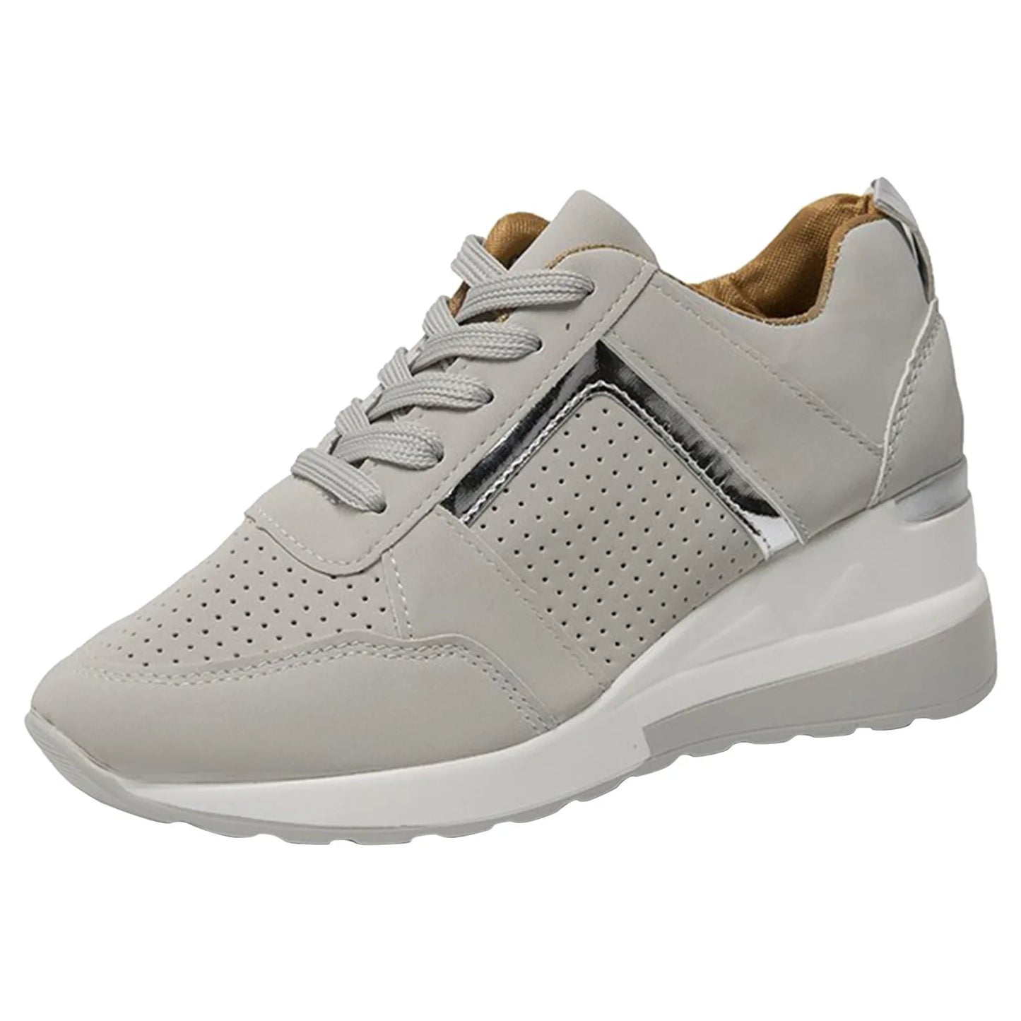 Leather Lace Up Sneakers Women'S Tennis Shoes Round Head Breathable Thick