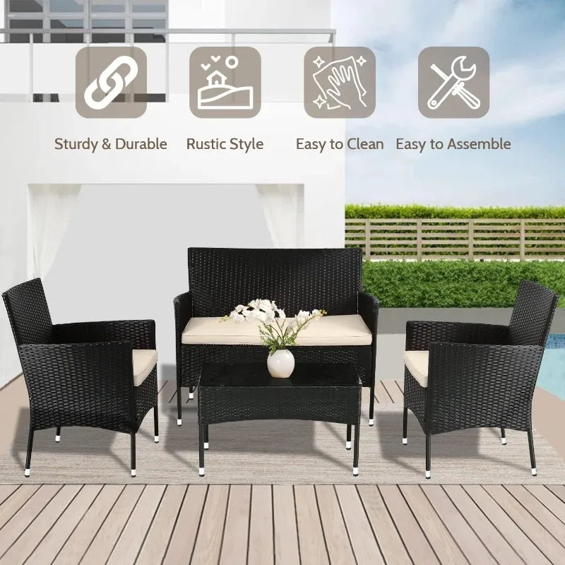 FDW Patio Furniture Set 4 Pieces Outdoor Rattan Chair Wicker Sofa Garden