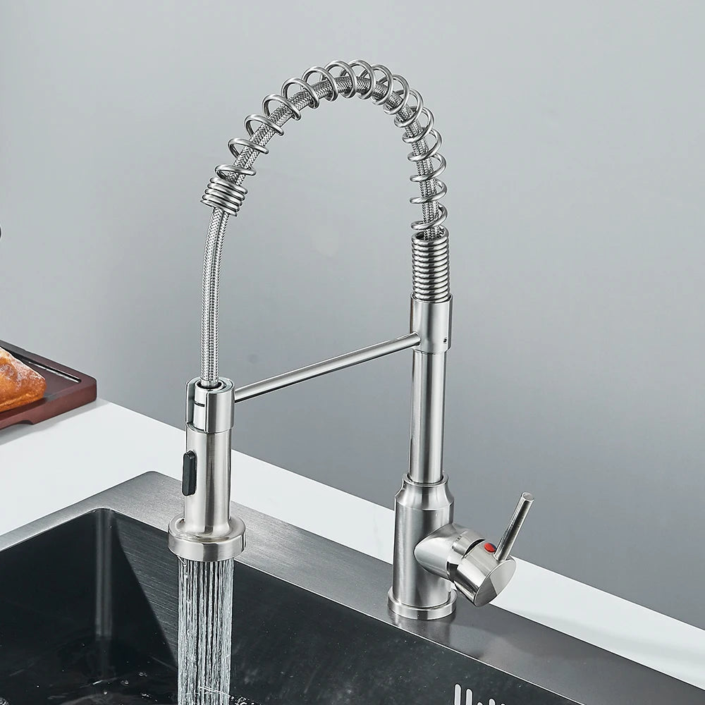Matte Black Kitchen Sink Faucet One Handle Spring Hot and Cold Water Tap