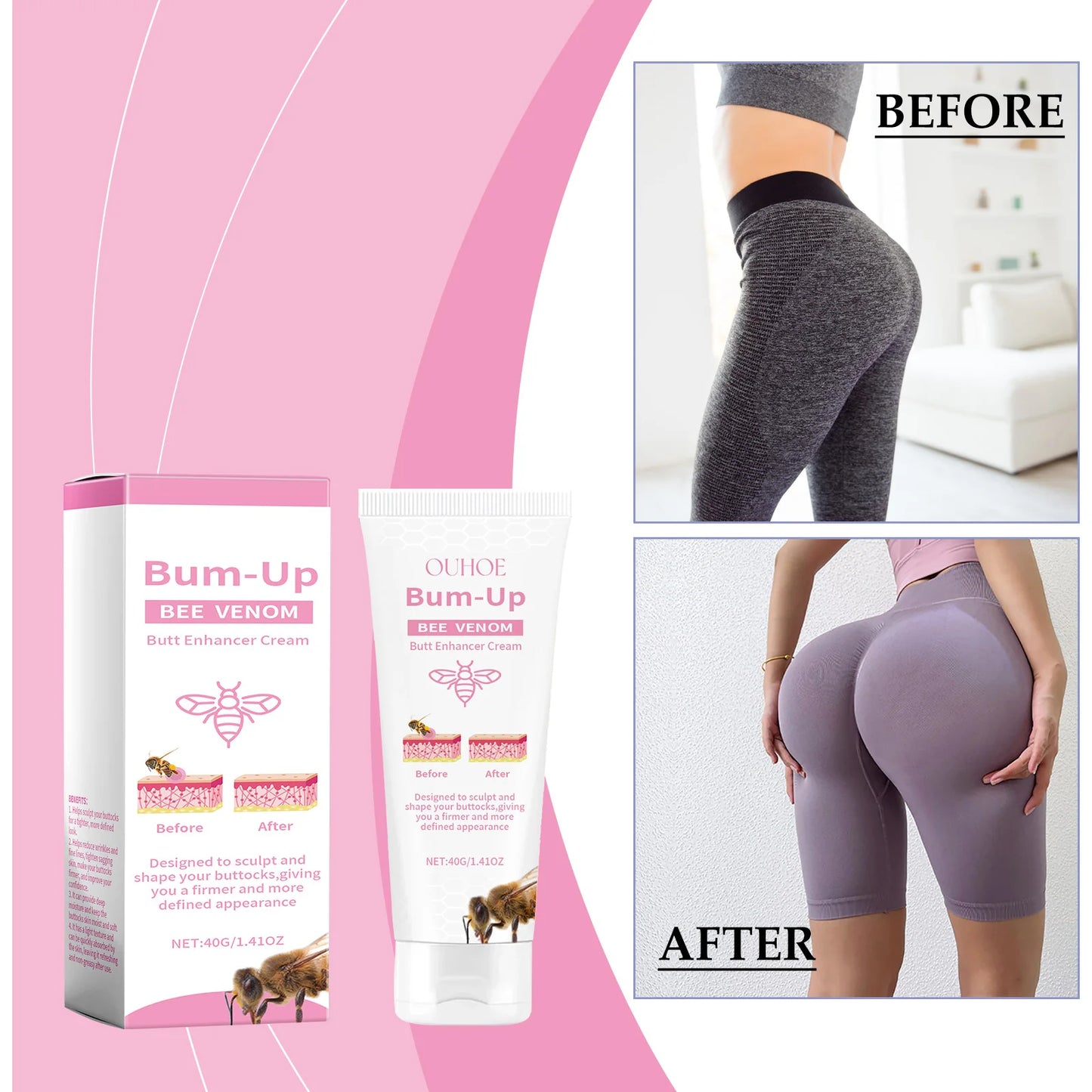 Bee Venom Butt Lift Cream Buttocks Firming and Shaping Sexy Body Massage Treatment