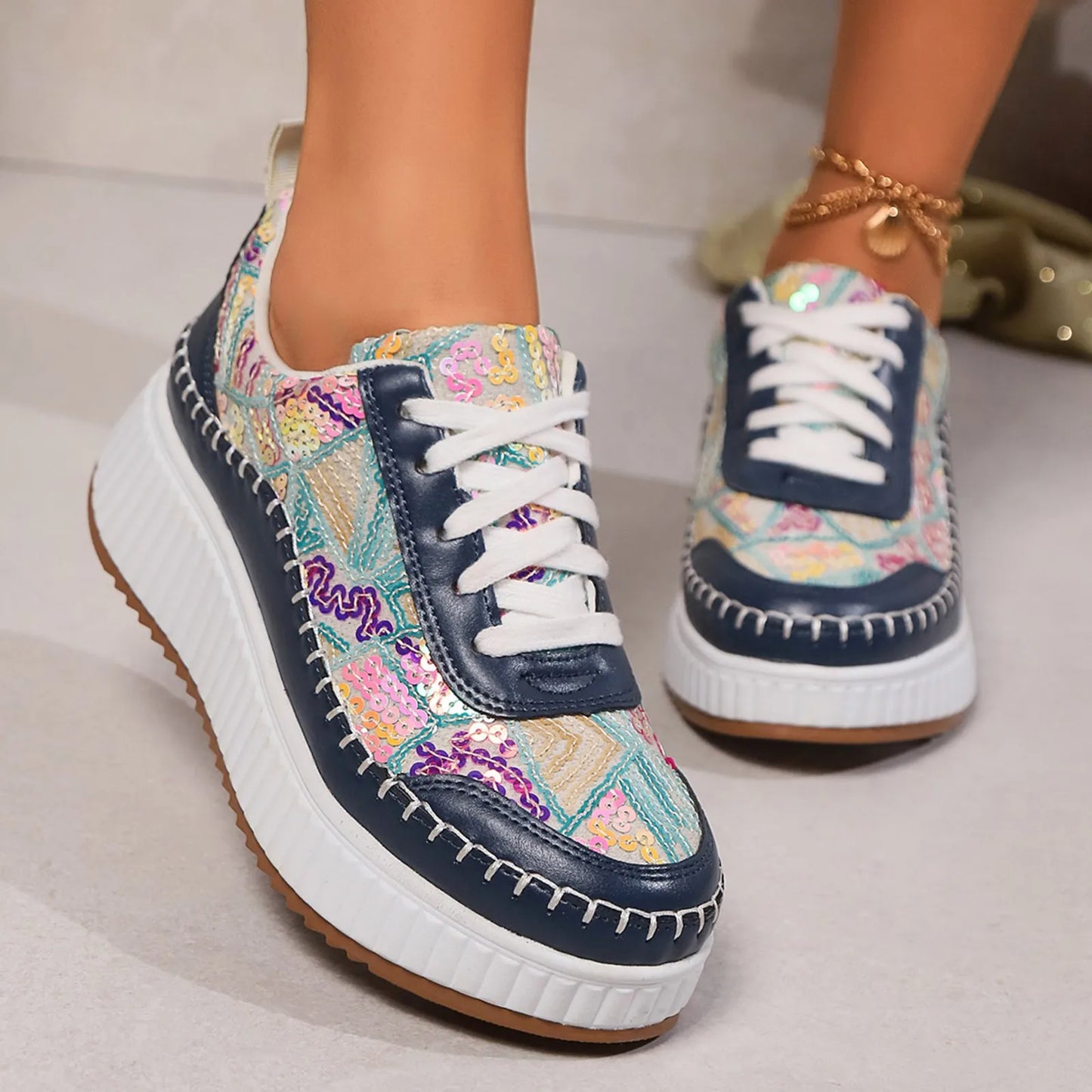 Women'S Thick Bottom Shoes Fashion Lacing Board Soft Bottom Flat Sports