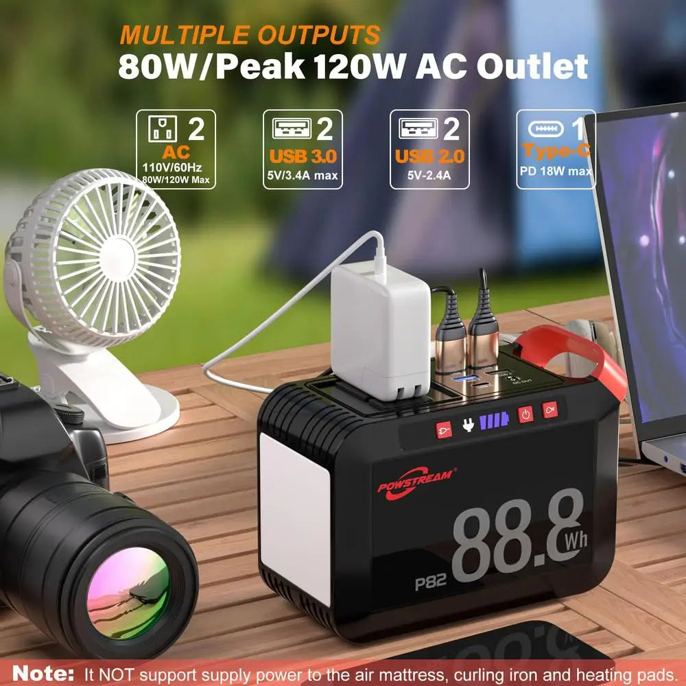8-Port 88.8Wh Portable Power Station Solar Generator AC Outlet