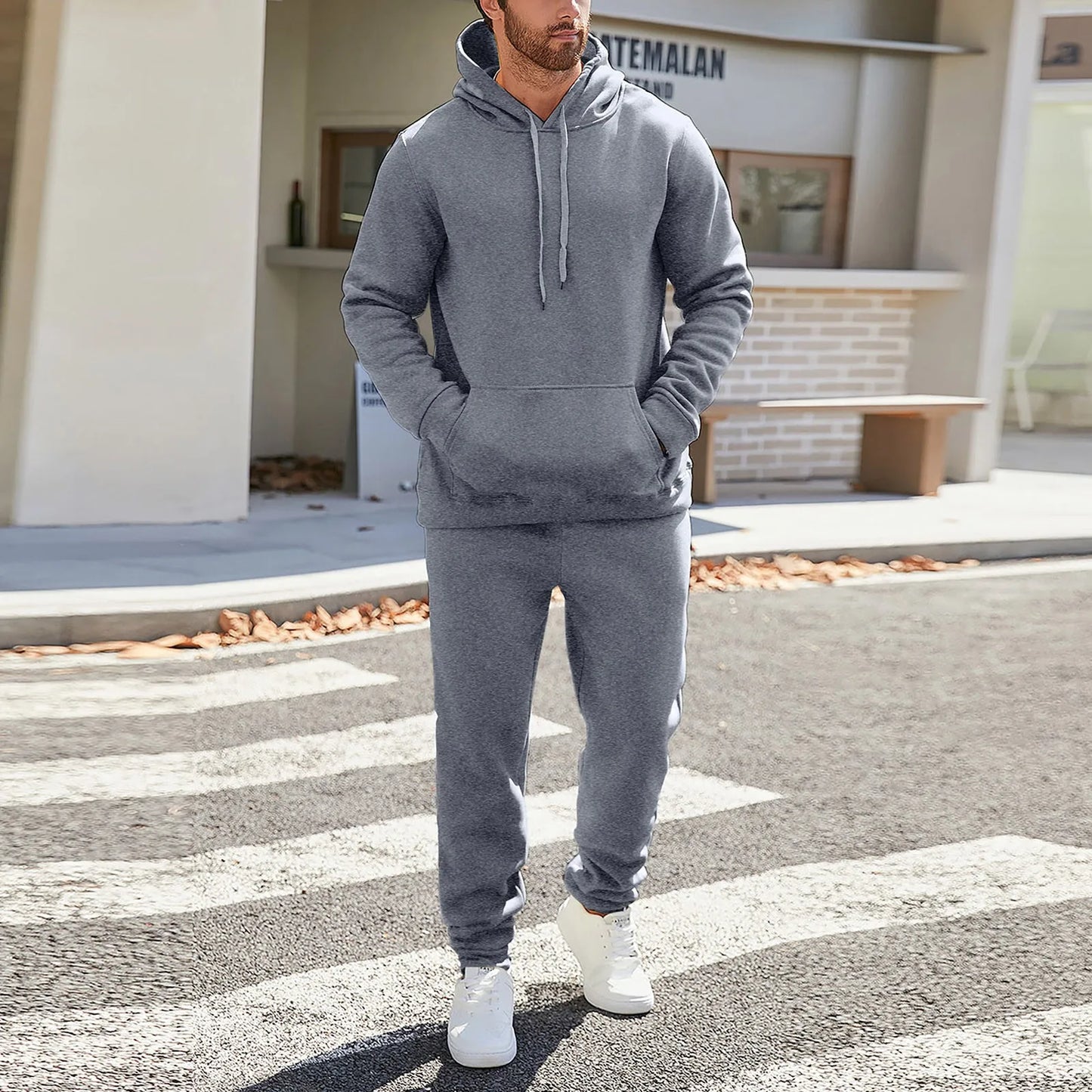 Spring Men's Tracksuit Fashion Leisure Solid Color Two Piece Sweatshirt&Sweatpants