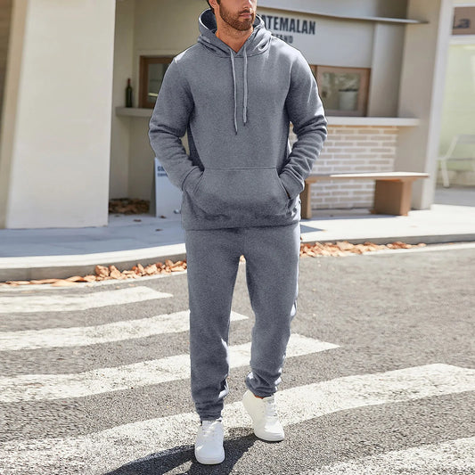 Spring Men's Tracksuit Fashion Leisure Solid Color Two Piece Sweatshirt&Sweatpants