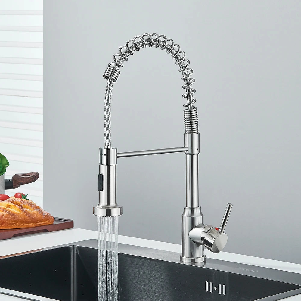 Matte Black Kitchen Sink Faucet One Handle Spring Hot and Cold Water Tap