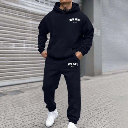 Two Piece Set  Printed Oversized Hoodie Men Sweatshirts Hip Hop
