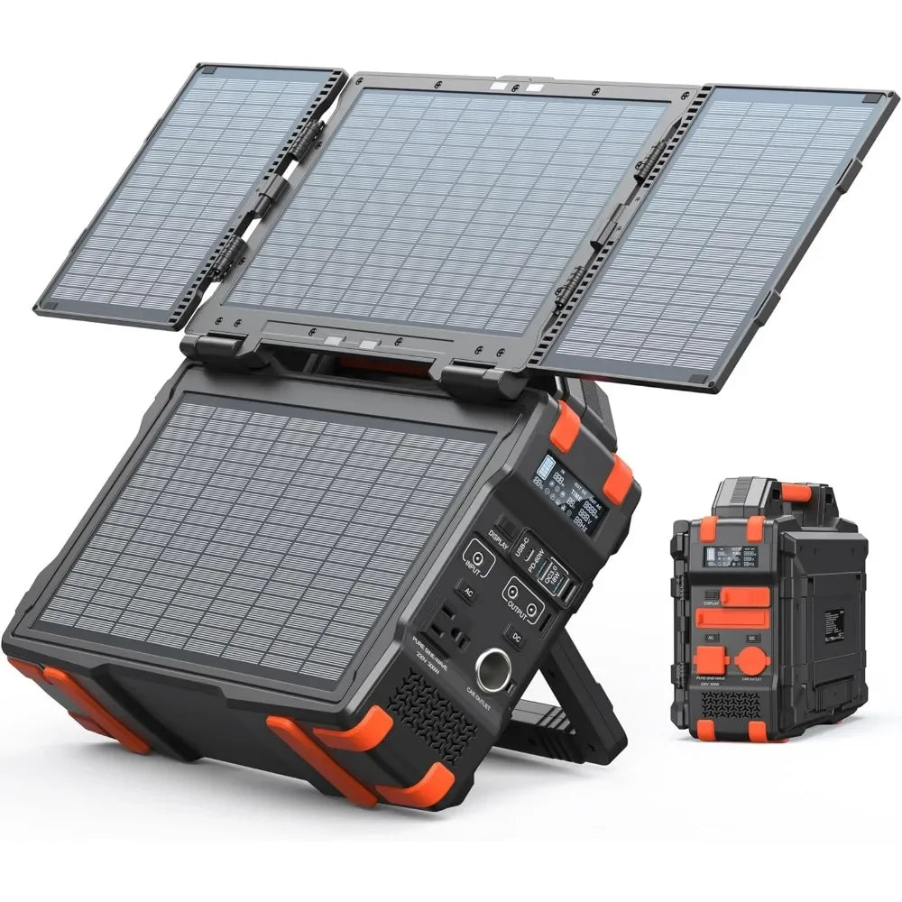 Portable Power Station with Hidden Folding Solar Panel, Self-charge & Pass-through