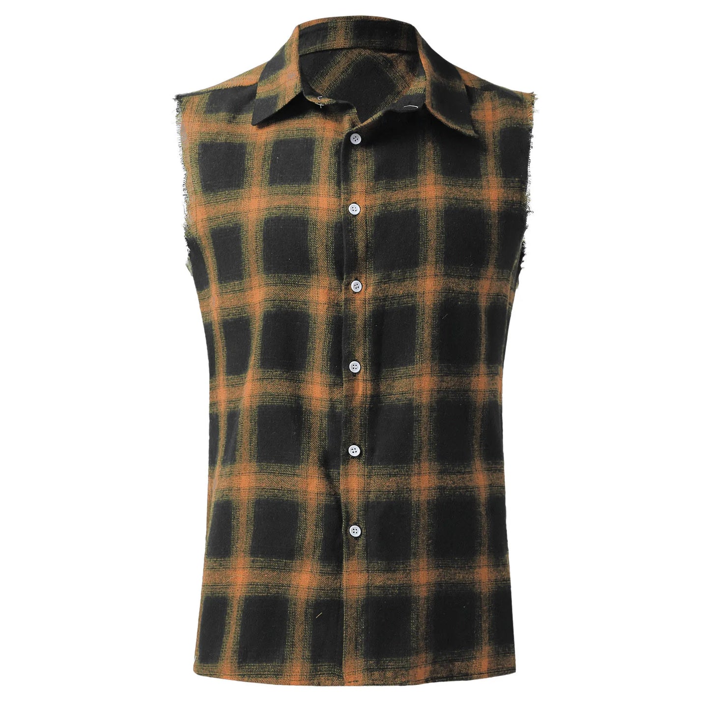Men's Summer Fashion Casual Plaid Print Sleeveless T Shirt Vest Buckle