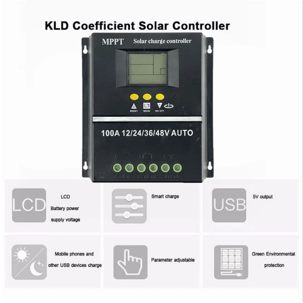 100A Solar Controller Voltage Automatic Identification LCD Display Off-grid System