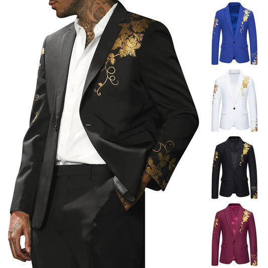 Gold Applique Suits For Men White High-End Smoothy One Button Lapel Wedding Slim