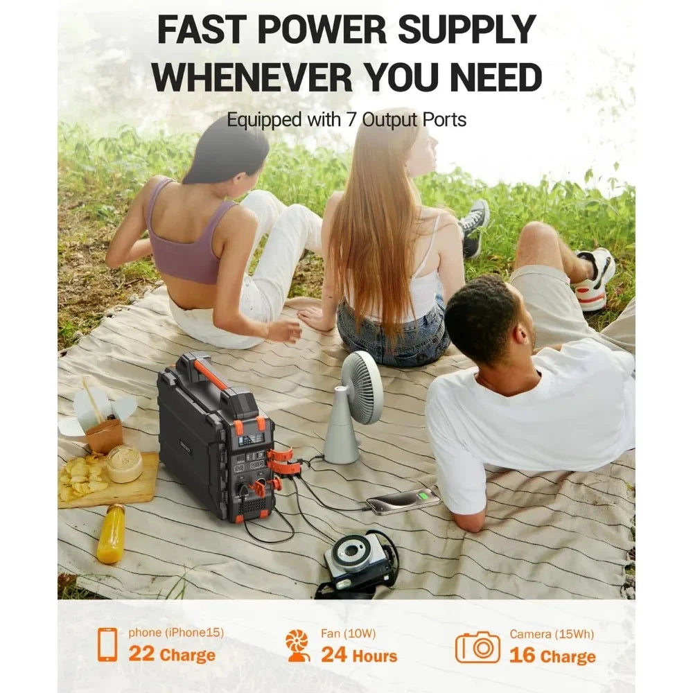 Portable Power Station with Hidden Folding Solar Panel, Self-charge & Pass-through