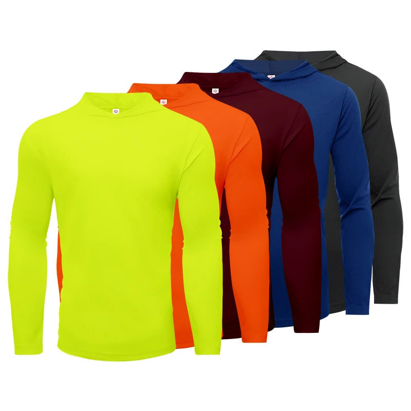 Men's five piece sports long sleeved T-shirt, hooded solid color breathable