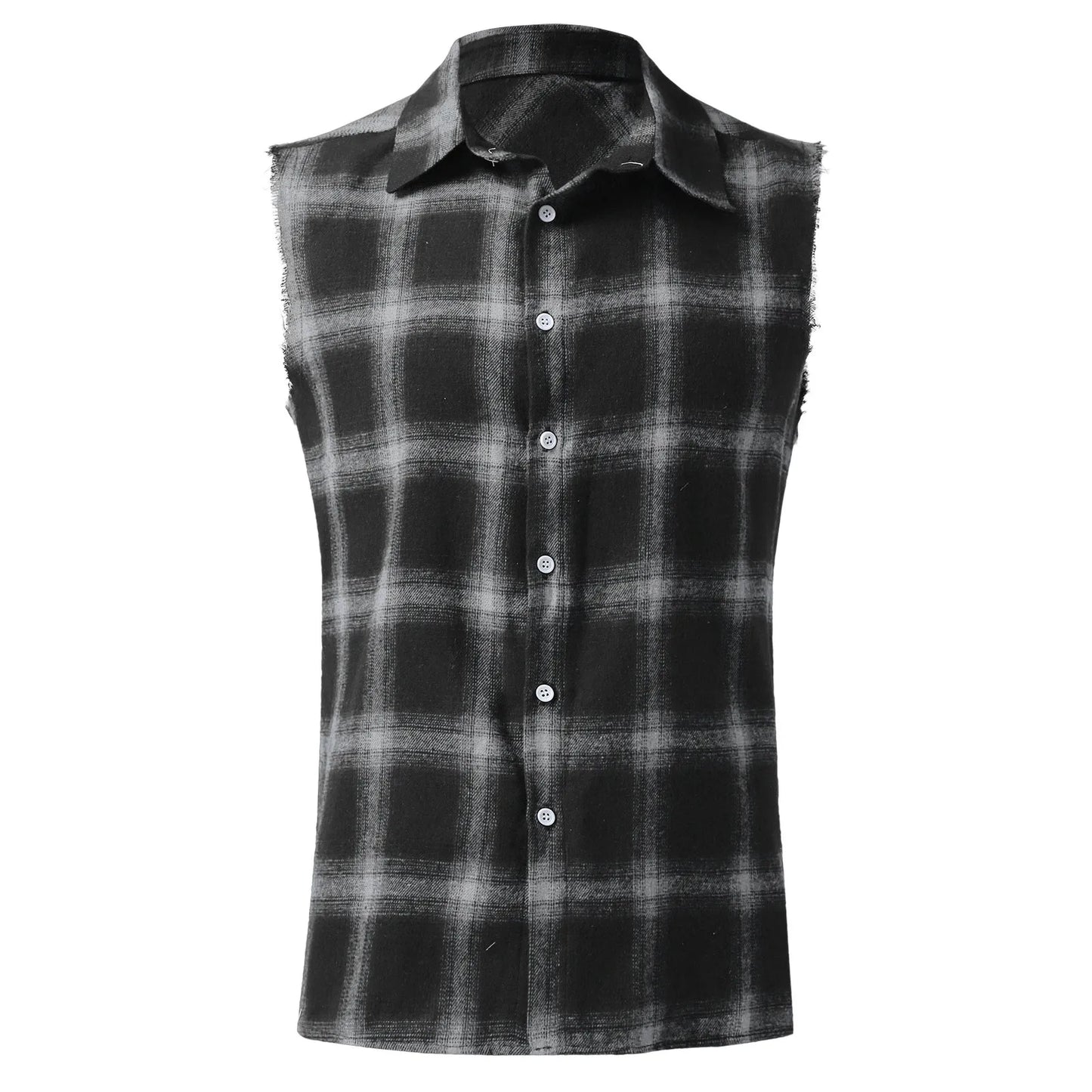 Men's Summer Fashion Casual Plaid Print Sleeveless T Shirt Vest Buckle