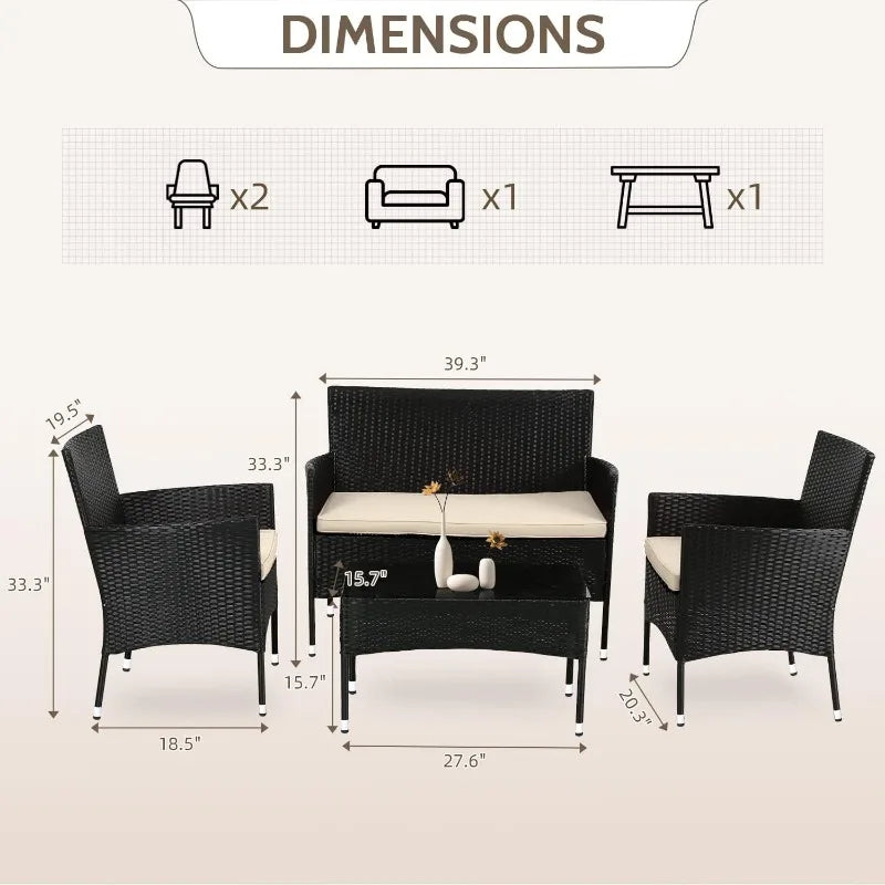 FDW Patio Furniture Set 4 Pieces Outdoor Rattan Chair Wicker Sofa Garden