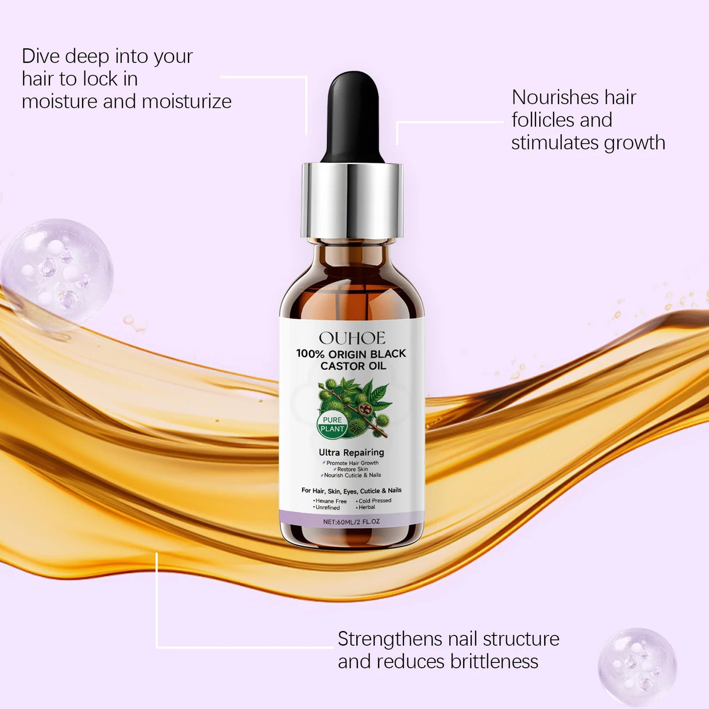 Black Castor Oil Essential Oil Makes Hair Smooth and Shiny. Multi-effect Care Essential