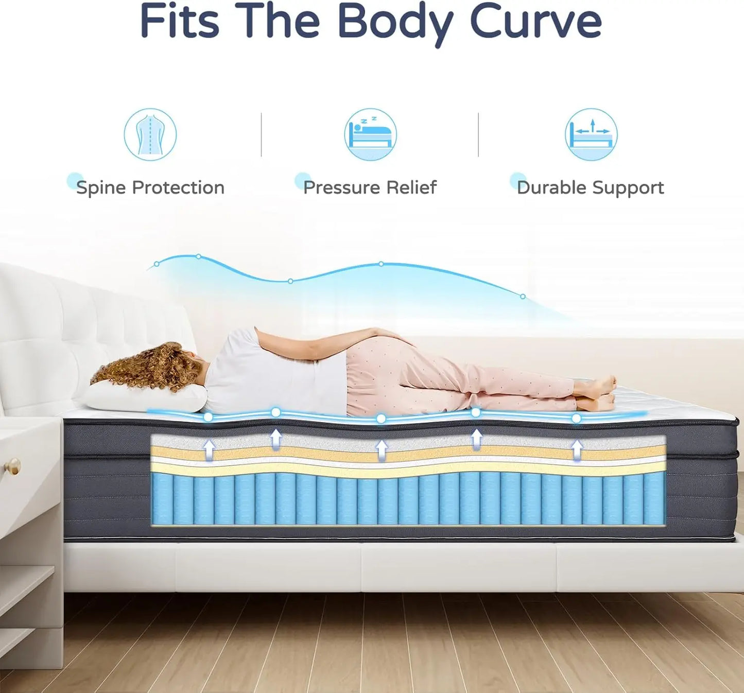 Queen Size Mattress 12 Inch - Upgrade Strengthen Memory Foam Hybrid Mattress with Motion