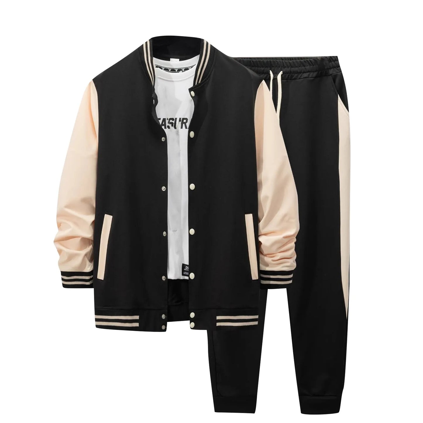 Baseball Suit Stand Collar Cardigan Coat Matching Color Sports Pant Male 2pcs