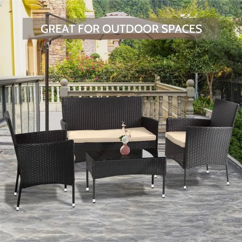 FDW Patio Furniture Set 4 Pieces Outdoor Rattan Chair Wicker Sofa Garden