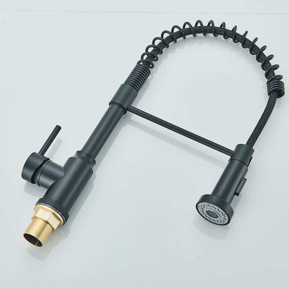 Matte Black Kitchen Sink Faucet One Handle Spring Hot and Cold Water Tap