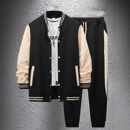 Baseball Suit Stand Collar Cardigan Coat Matching Color Sports Pant Male 2pcs