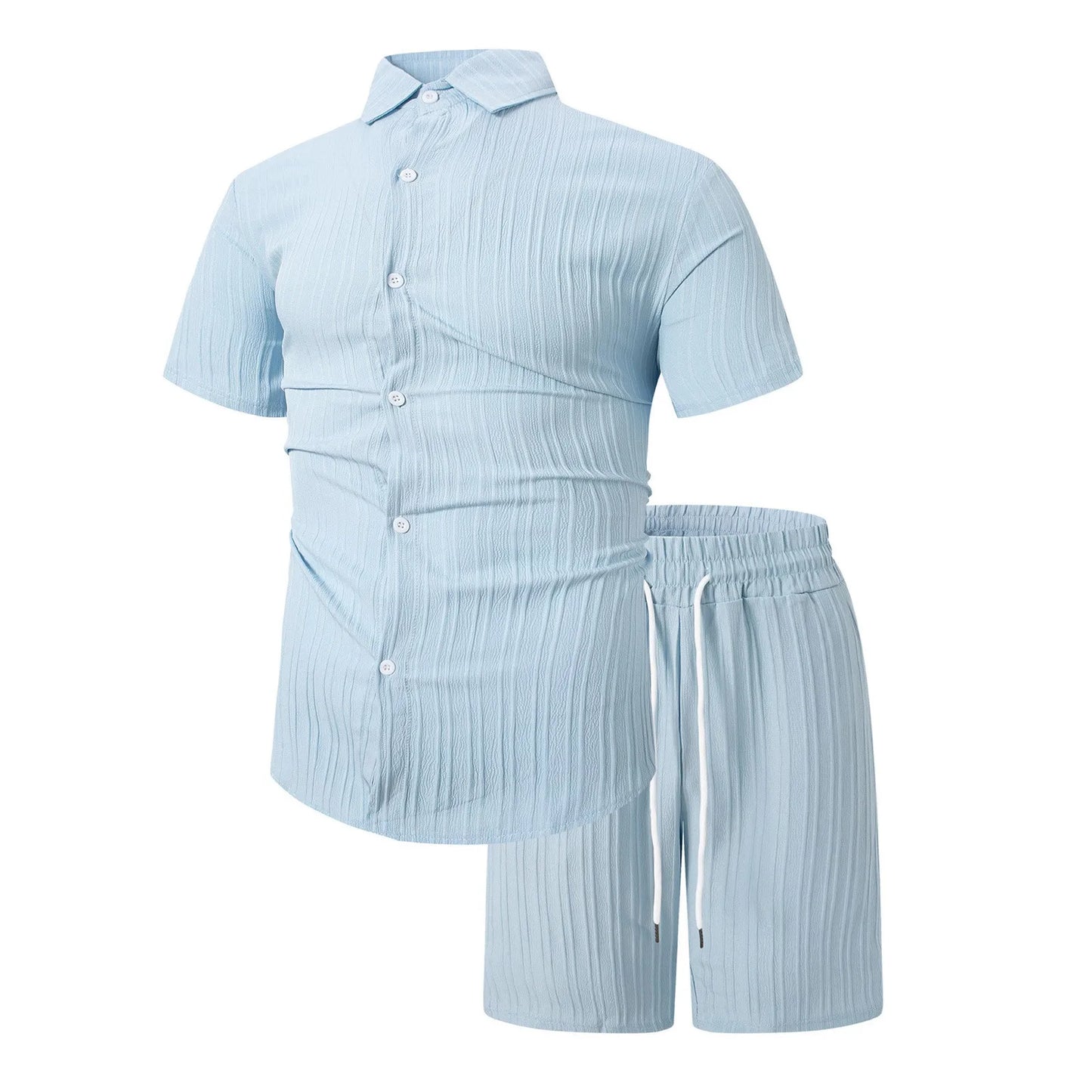 Casual Shirt Solid color Loose Short Sleeve Shorts Beach two-piece