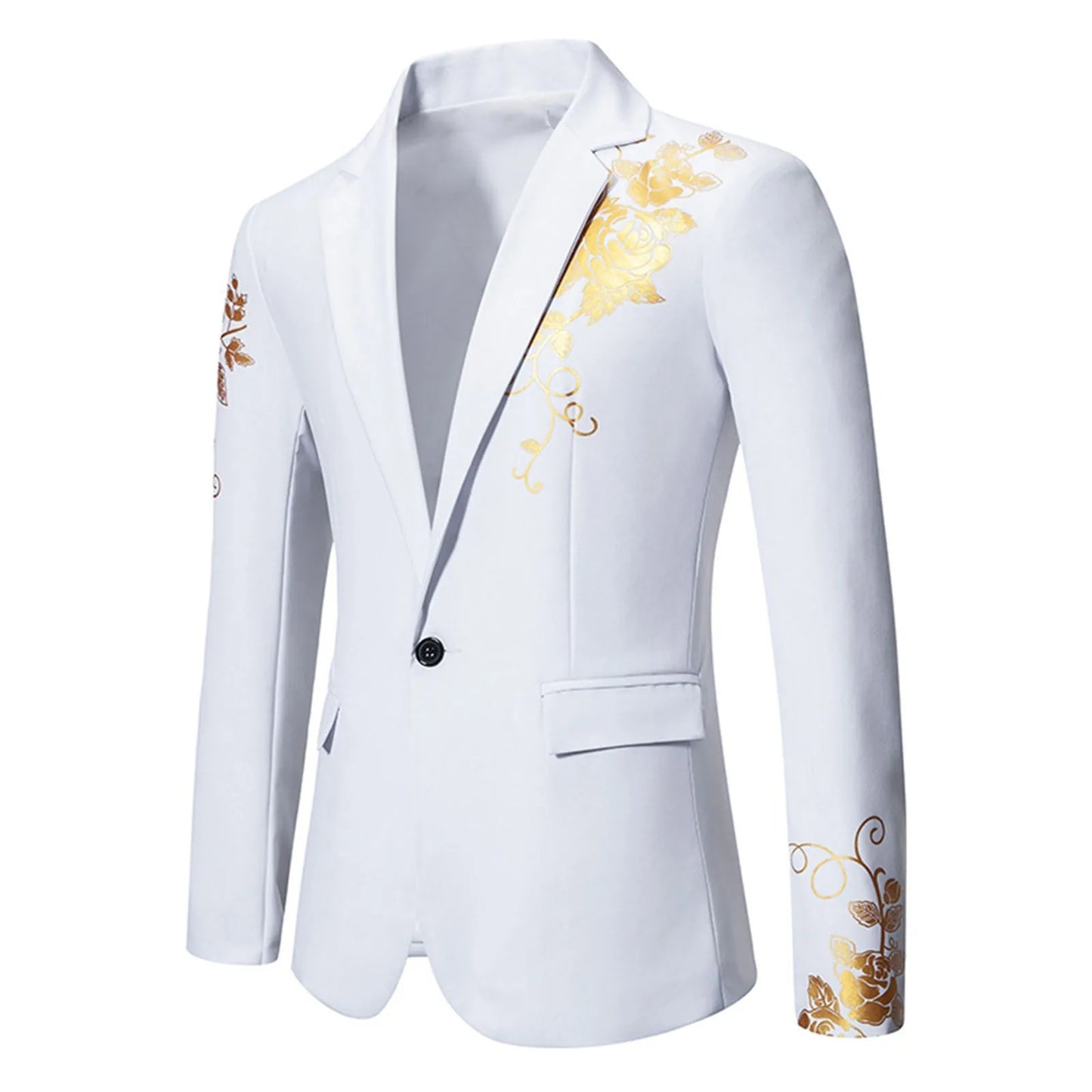 Gold Applique Suits For Men White High-End Smoothy One Button Lapel Wedding Slim