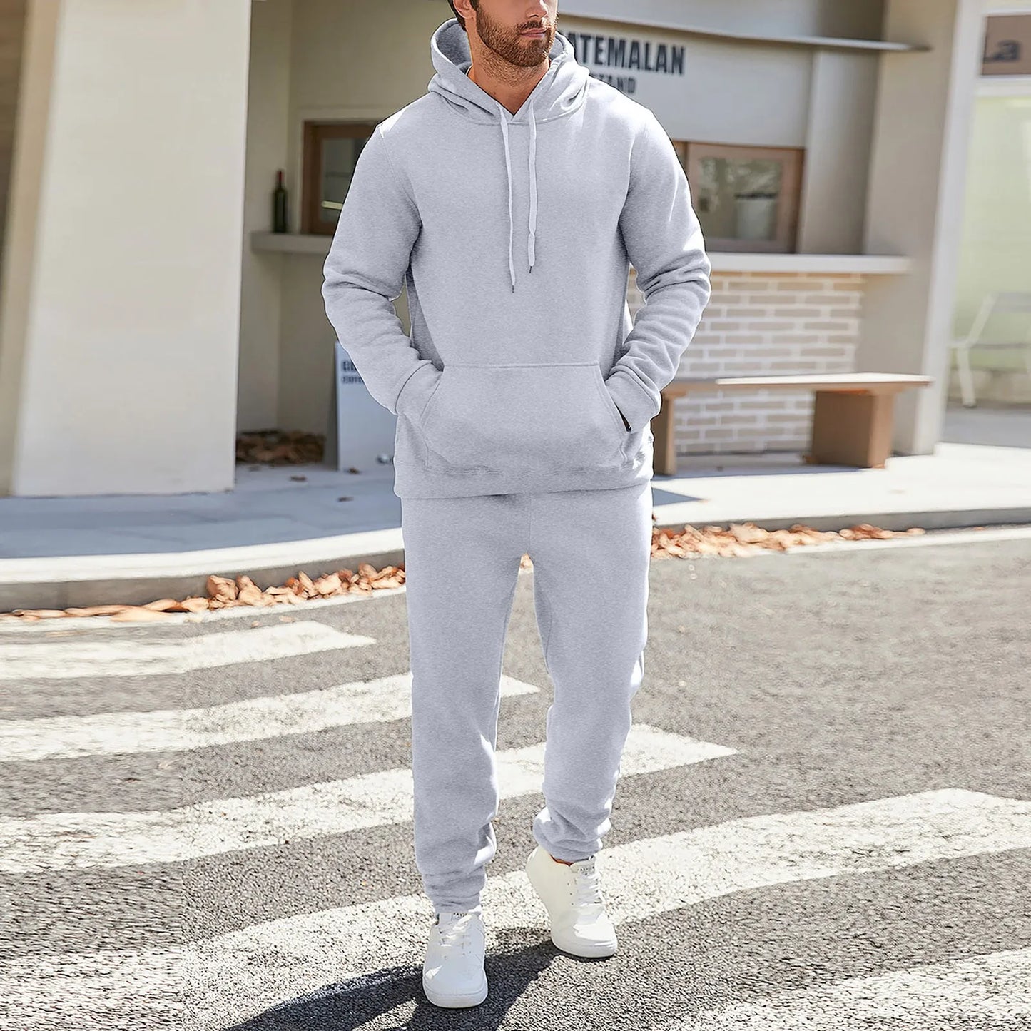 Spring Men's Tracksuit Fashion Leisure Solid Color Two Piece Sweatshirt&Sweatpants