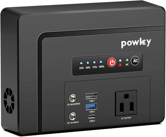 Powkey Portable Power Station 100W/97.68Wh, Power Bank with AC Outlet 26400mAh