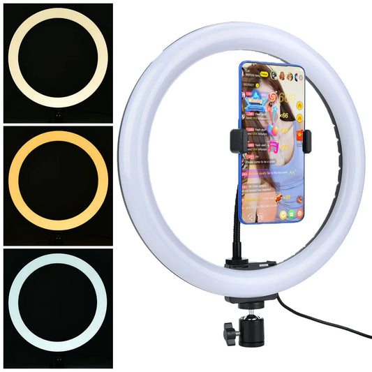 TPD668 12W 12 Inch 160LED Dimmable Ring Light 3200K-5600K for Makeup with Ball Head Phone Clip